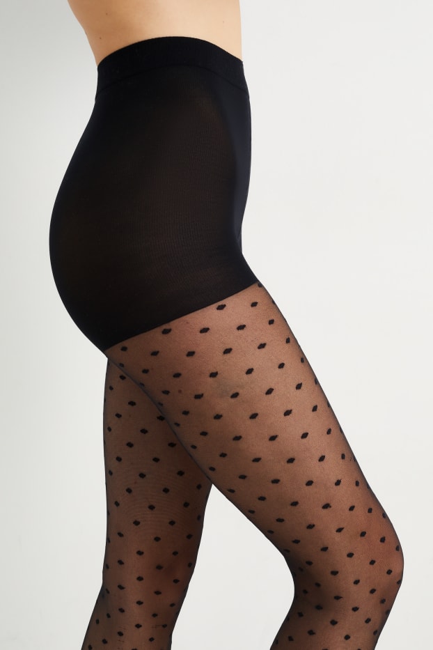Damen - Feinstrumpfhose - LYCRA® - 20 DEN - gepunktet - schwarz