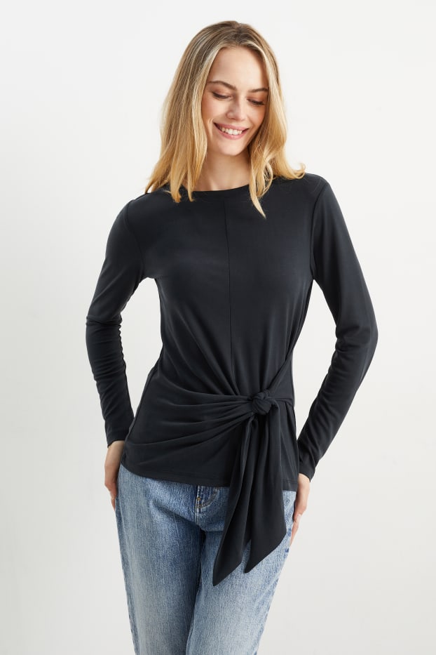 Women - Long sleeve top with knot detail - black