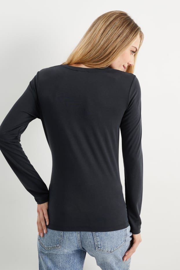 Women - Long sleeve top with knot detail - black