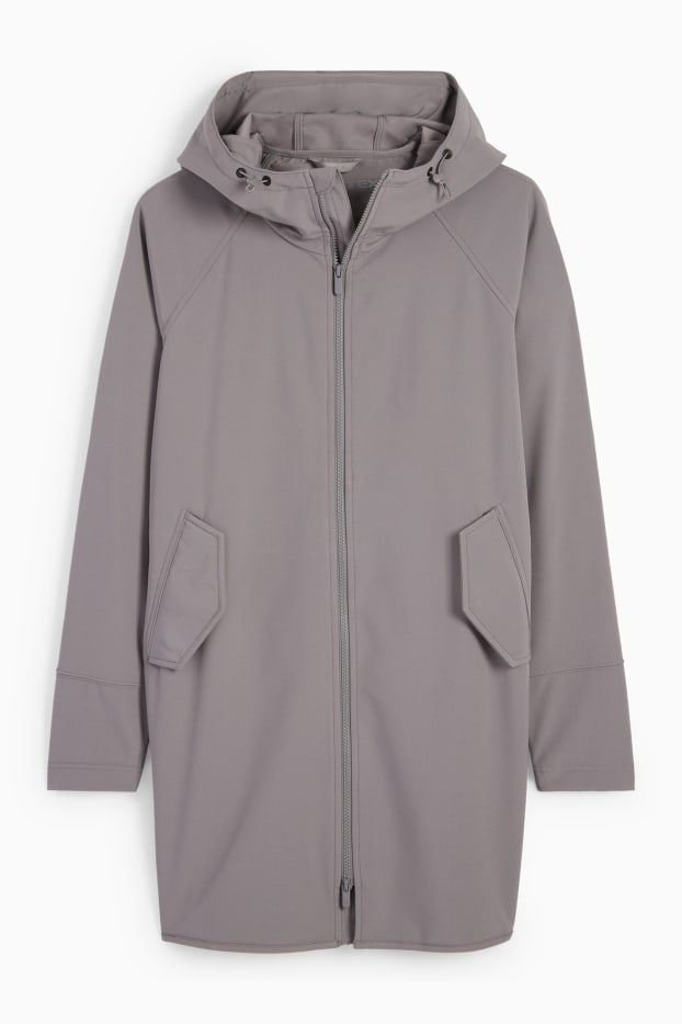 Donna - Cappotto soft shell con cappuccio - 4 Way Stretch - grigio