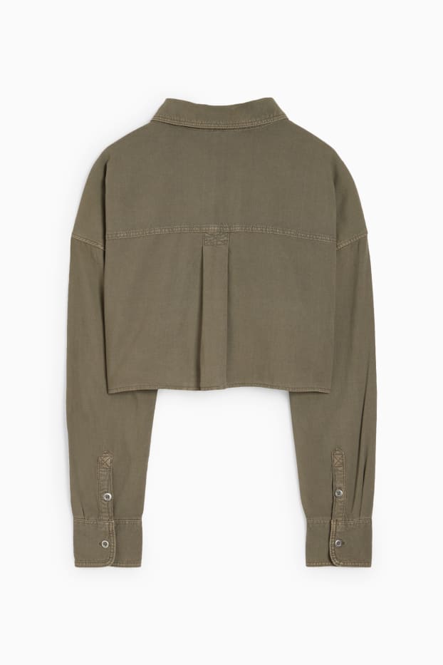 Women - Cropped blouse - khaki