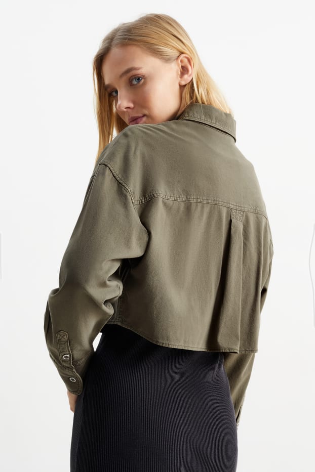 Women - Cropped blouse - khaki