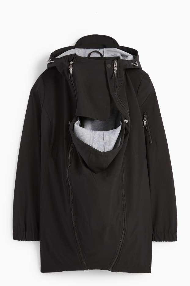 Femmes - Parka de grossesse à capuche avec empiècement porte-bébé - noir