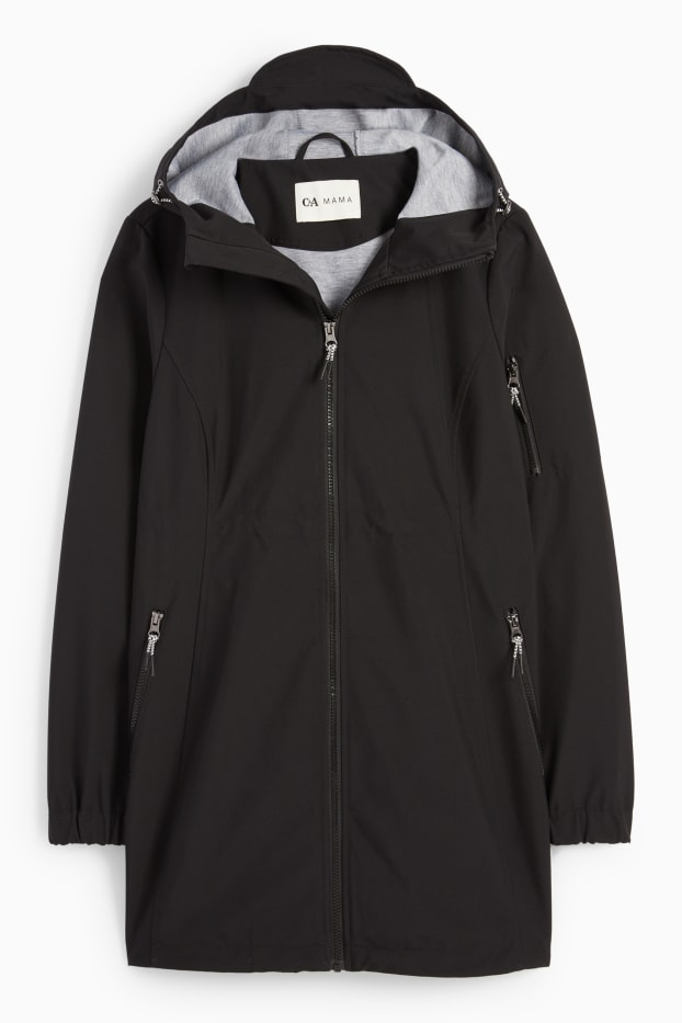 Femmes - Parka de grossesse à capuche avec empiècement porte-bébé - noir