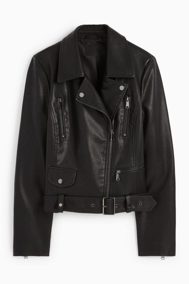 Femmes - Blouson motard - synthétique - noir