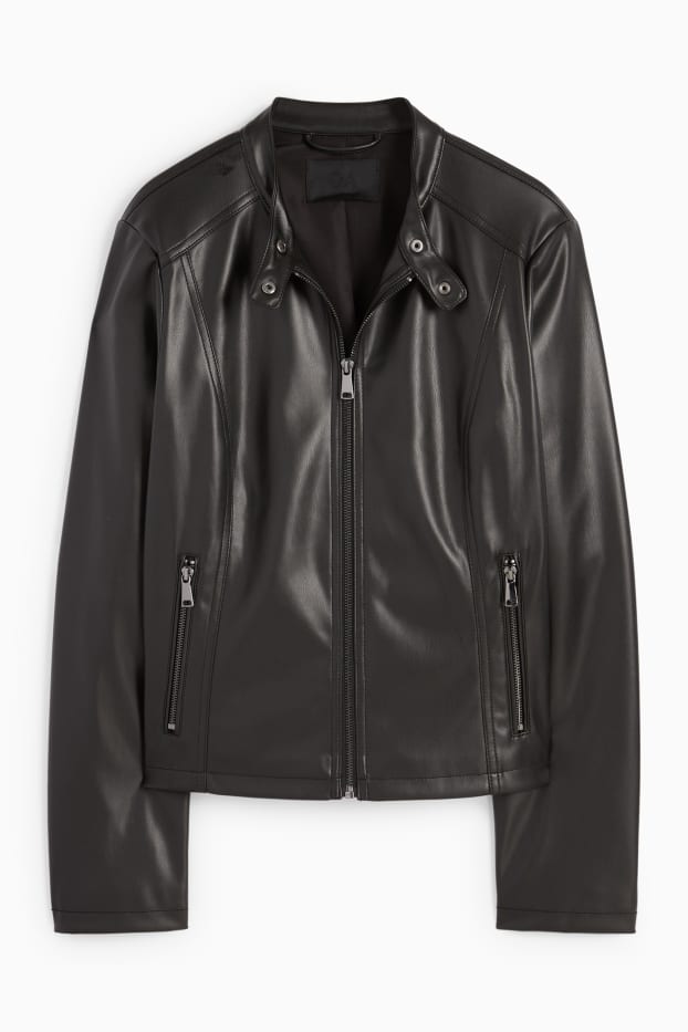 Damen - Bikerjacke - Lederimitat - schwarz