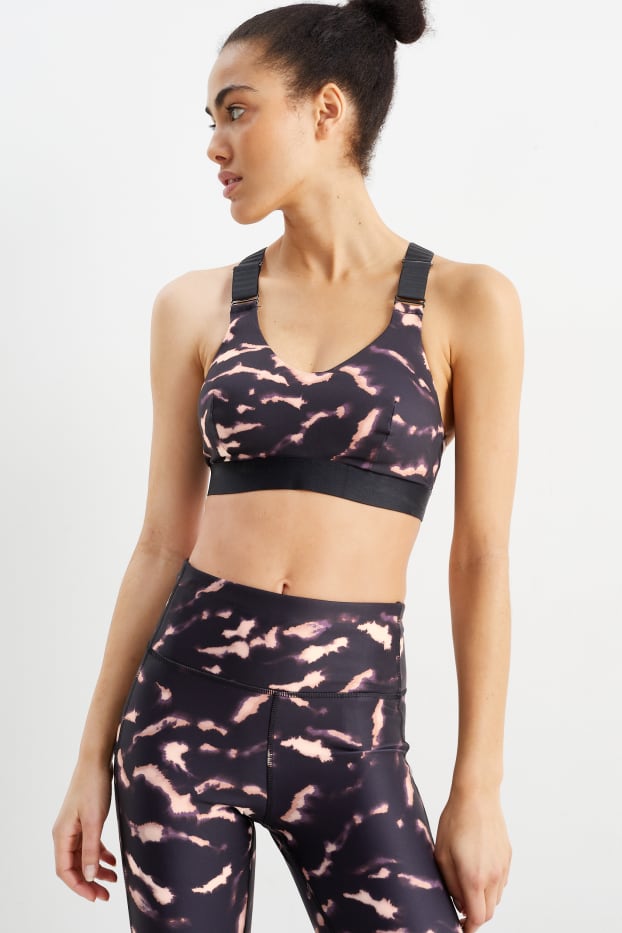 Dames - Sport-BH - voorgevormd - 4 Way Stretch - met patroon - zwart