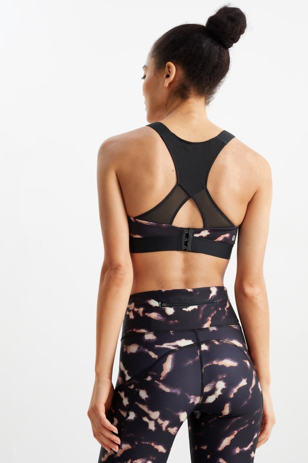 Dames - Sport-BH - voorgevormd - 4 Way Stretch - met patroon - zwart
