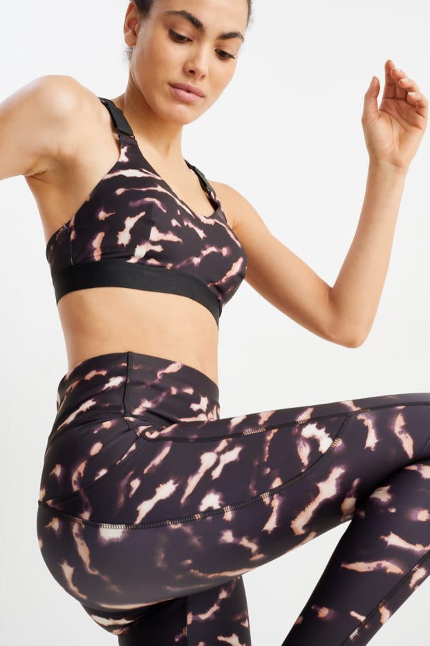 Dames - Sport-BH - voorgevormd - 4 Way Stretch - met patroon - zwart