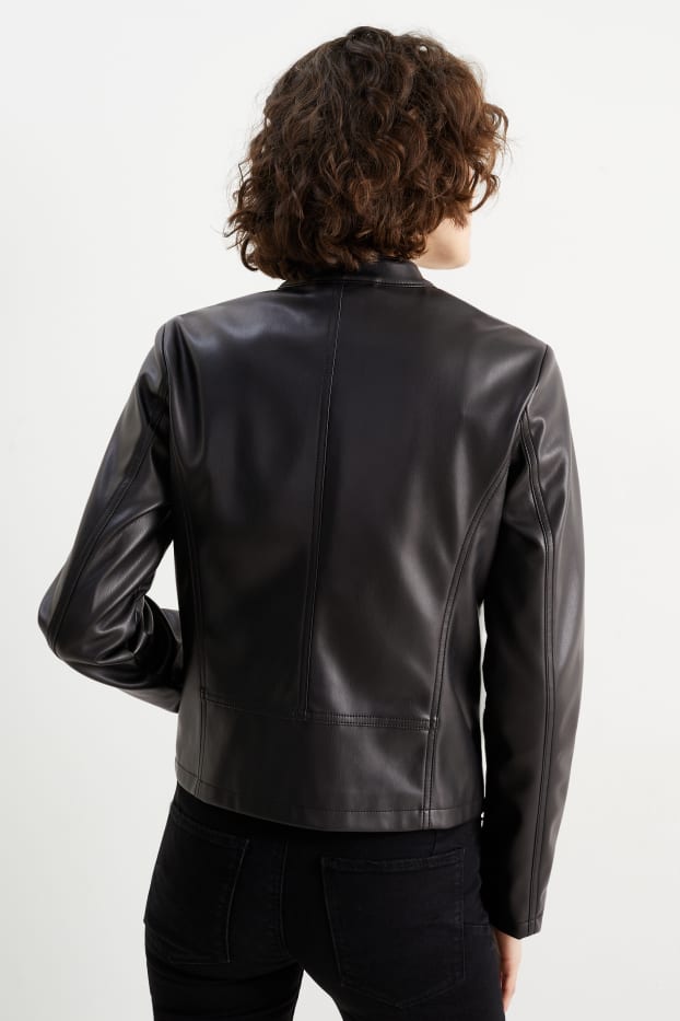Damen - Bikerjacke - Lederimitat - schwarz