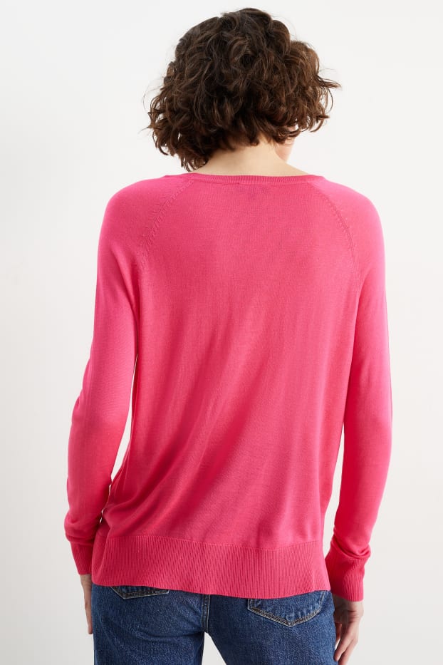 Femmes - Pull en maille fine basique - rose
