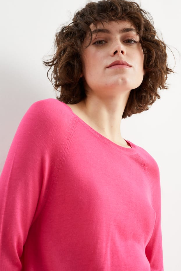 Femmes - Pull en maille fine basique - rose