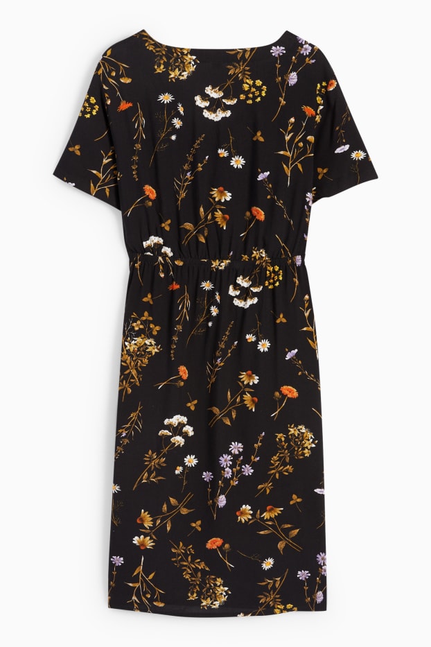 Damen - Viskose-Still-Kleid - geblümt - schwarz
