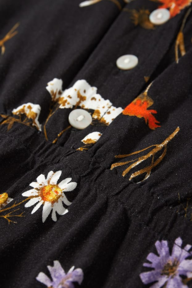 Damen - Viskose-Still-Kleid - geblümt - schwarz