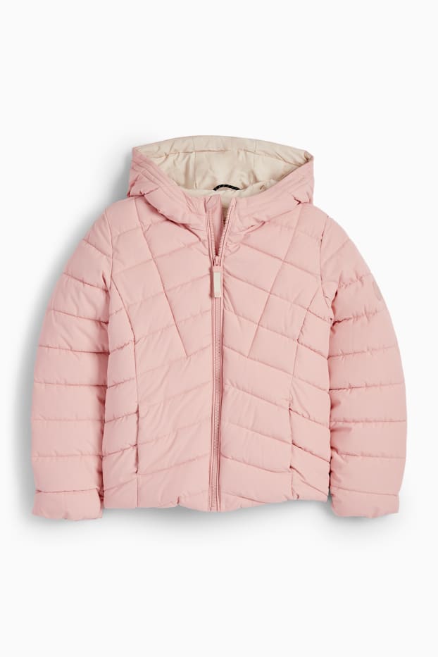 Children Girls - Quilted jacket with hood - water-repellent - rose