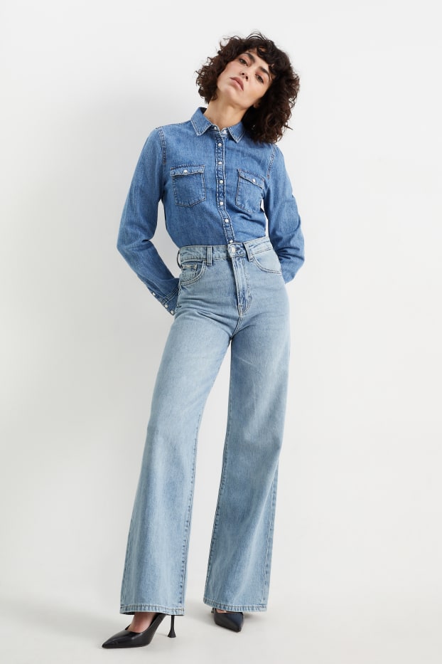 Dames - Wide leg jeans - high waist - jeanslichtblauw