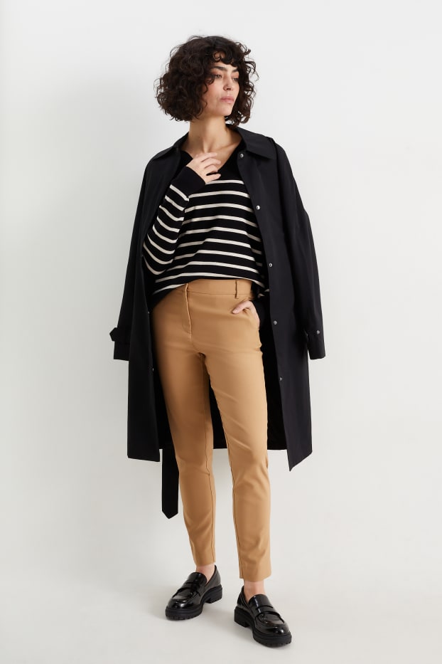 Women - Cloth trousers - mid-rise waist - slim fit - light brown