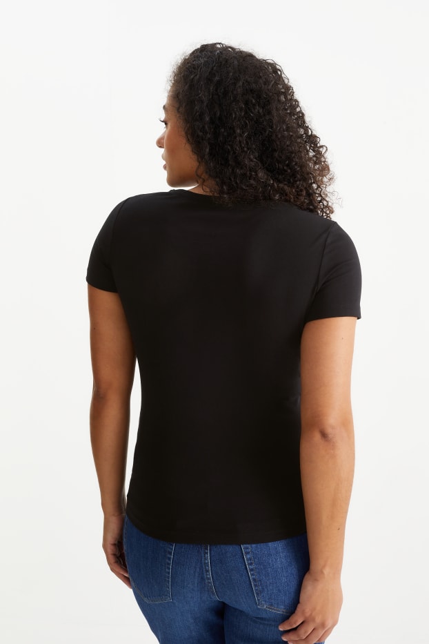 Dames - Set van 3 - basic T-shirt met V-hals - zwart