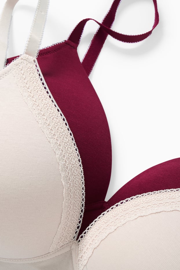 Donna - Confezione da 2 - reggiseno senza ferretti - imbottito - beige / bordeaux