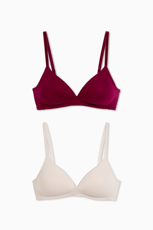 Donna - Confezione da 2 - reggiseno senza ferretti - imbottito - beige / bordeaux