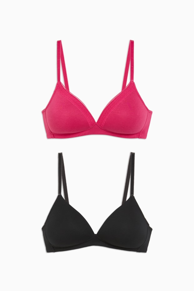 Dames - Set van 2 - BH zonder beugels - voorgevormd - zwart / roze