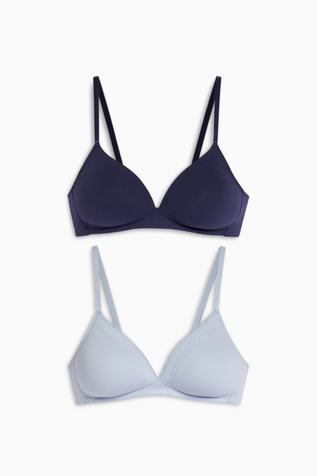 Damen - Multipack 2er - BH ohne Bügel - wattiert - blau / hellblau