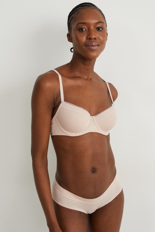 Donna - Confezione da 2 - reggiseno con ferretti - imbottito - nero / beige
