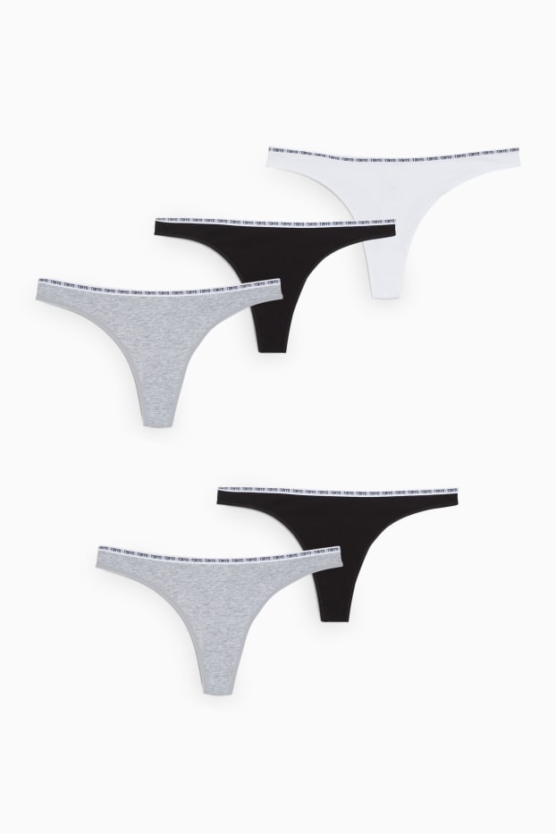 Femmes - Lot de 5 - strings - gris / noir