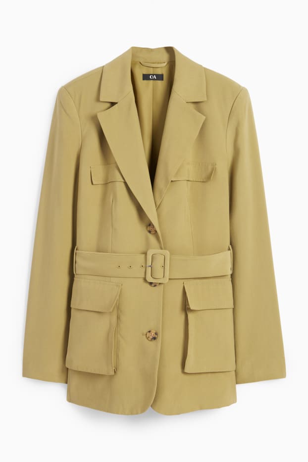 Women - Blazer with belt - regular fit - mustard yellow