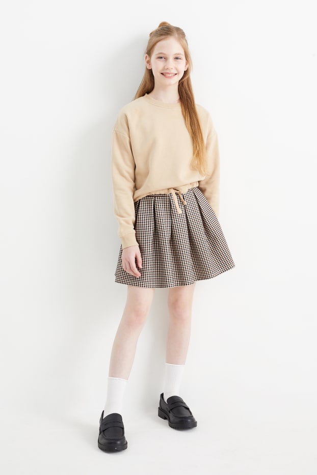 Children Girls - Skirt - check - beige / brown