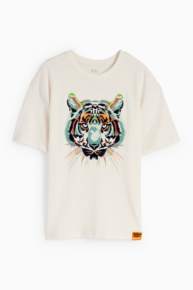 Kinder Buben - Tiger - Kurzarmshirt - cremeweiß