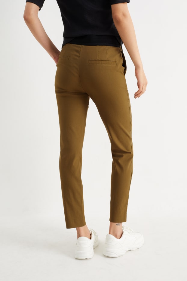 Women - Cloth trousers - mid-rise waist - slim fit - khaki