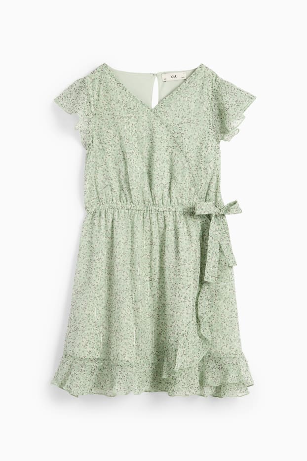 Kinderen: meisjes - Jurk van chiffon - gebloemd - mintgroen