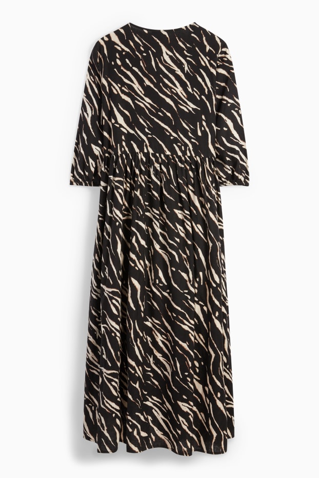 Dona - Vestit fit & flare amb coll en punta - mescla de lli - estampat - negre