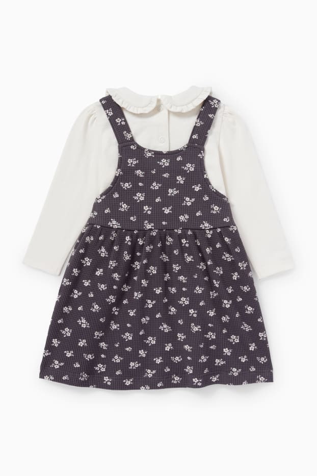 Bébés filles - Petites fleurs - ensemble bébé - 2 pièces - gris foncé
