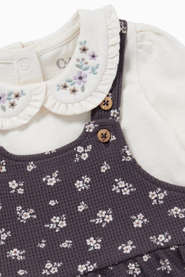 Bébés filles - Petites fleurs - ensemble bébé - 2 pièces - gris foncé