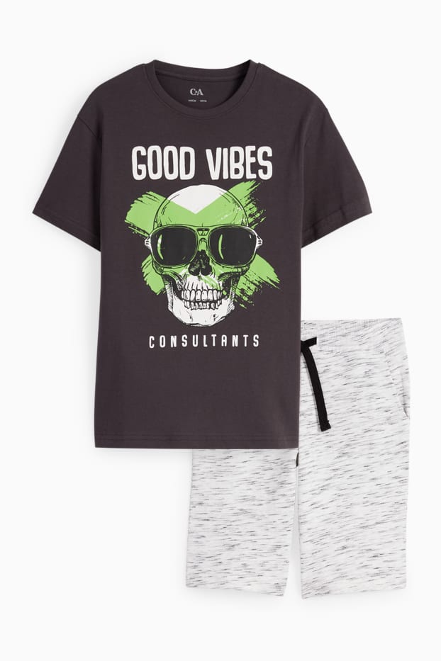 Niños - Calavera - conjunto - camiseta de manga corta y shorts deportivos - gris oscuro