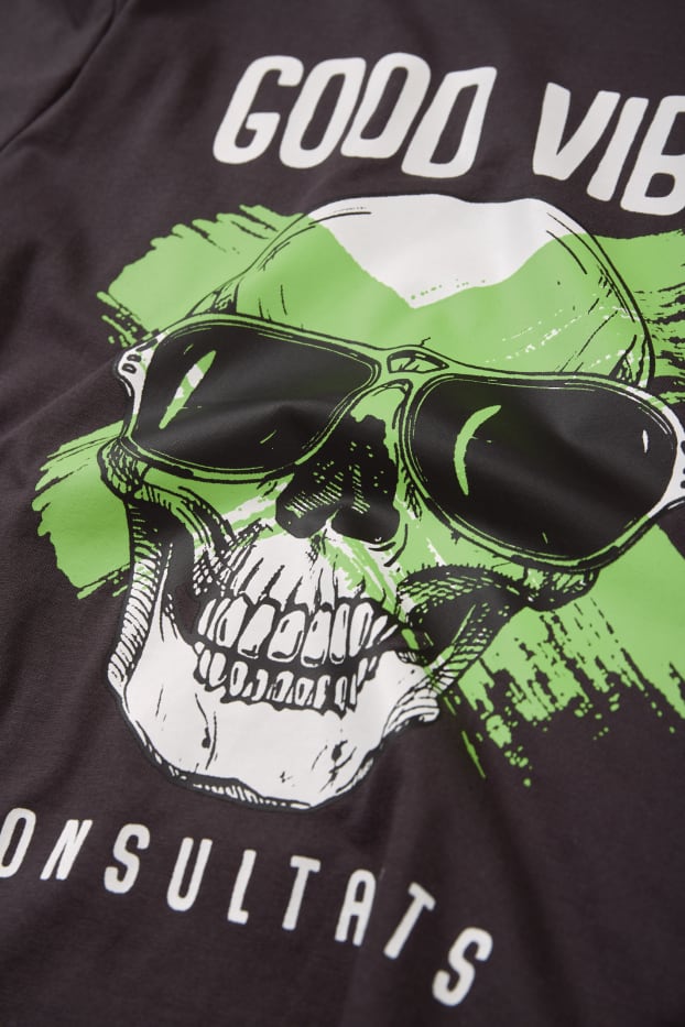 Niños - Calavera - conjunto - camiseta de manga corta y shorts deportivos - gris oscuro