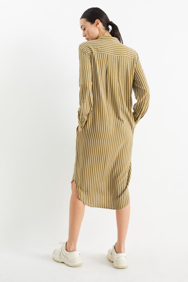 Dona - Vestit camiser de viscosa - de ratlles - caqui