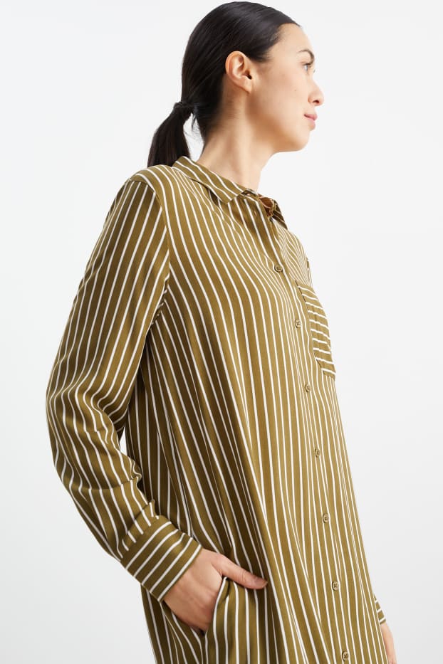 Dona - Vestit camiser de viscosa - de ratlles - caqui