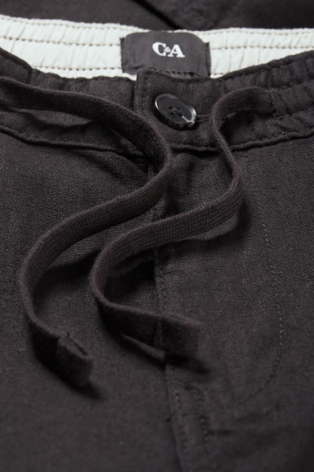 Men - Cargo trousers - tapered fit - linen blend - black