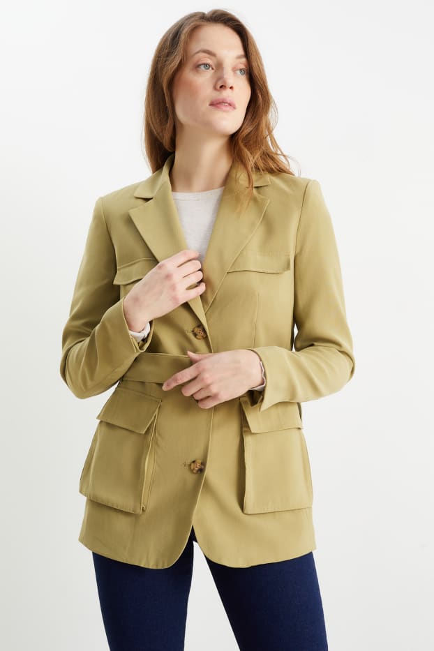 Women - Blazer with belt - regular fit - mustard yellow