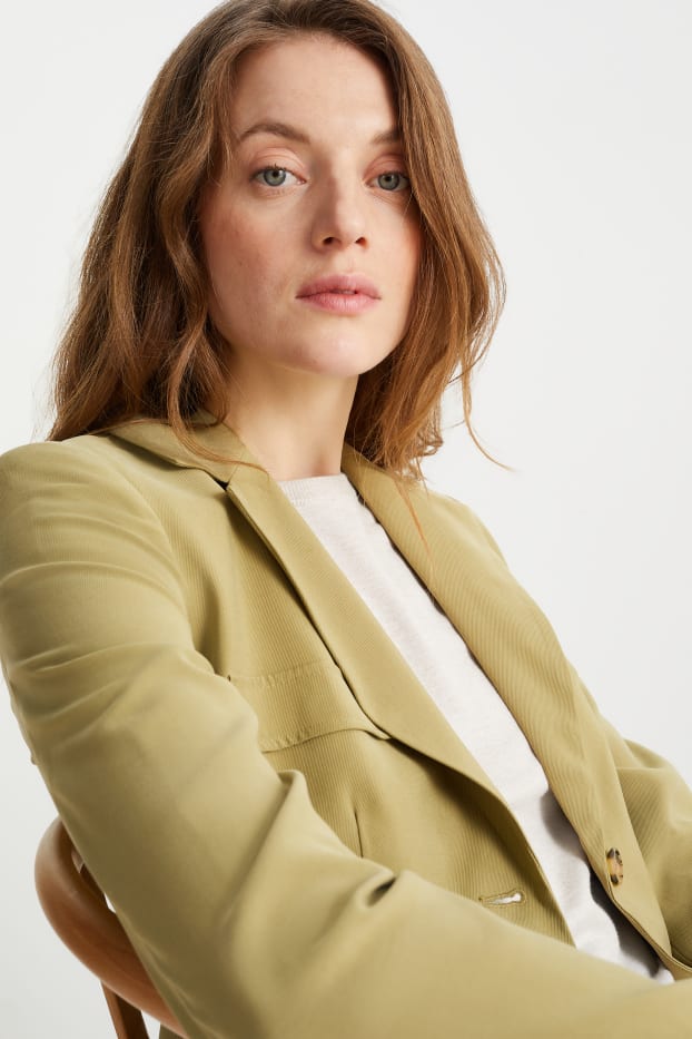 Women - Blazer with belt - regular fit - mustard yellow