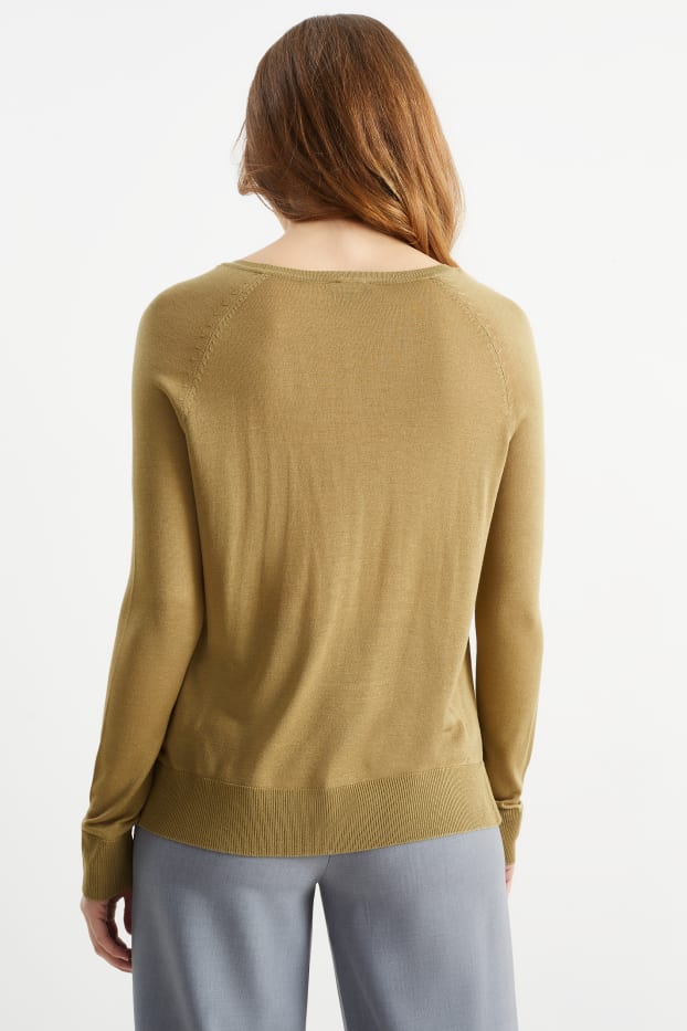 Damen - Basic-Feinstrick-Pullover - khaki