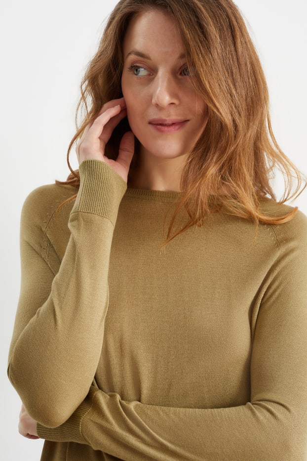 Damen - Basic-Feinstrick-Pullover - khaki
