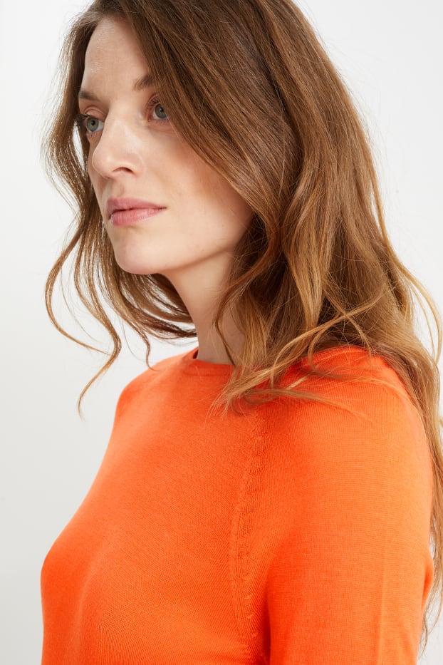 Mujer - Jersey básico de punto fino - naranja