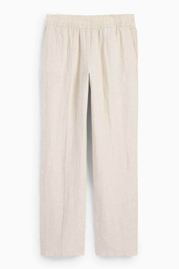 Femei - Pantaloni de in - talie înaltă - straight fit - bej deschis