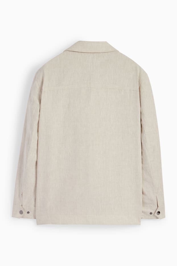 Heren - Overhemdjas - gevoerd - linnenmix - licht beige