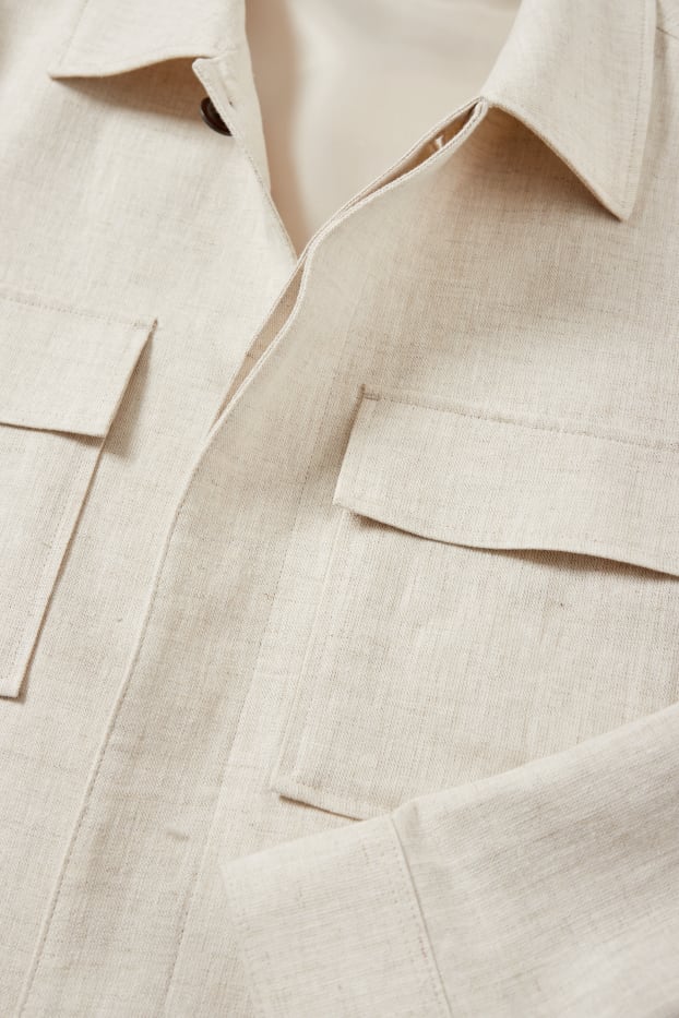 Heren - Overhemdjas - gevoerd - linnenmix - licht beige