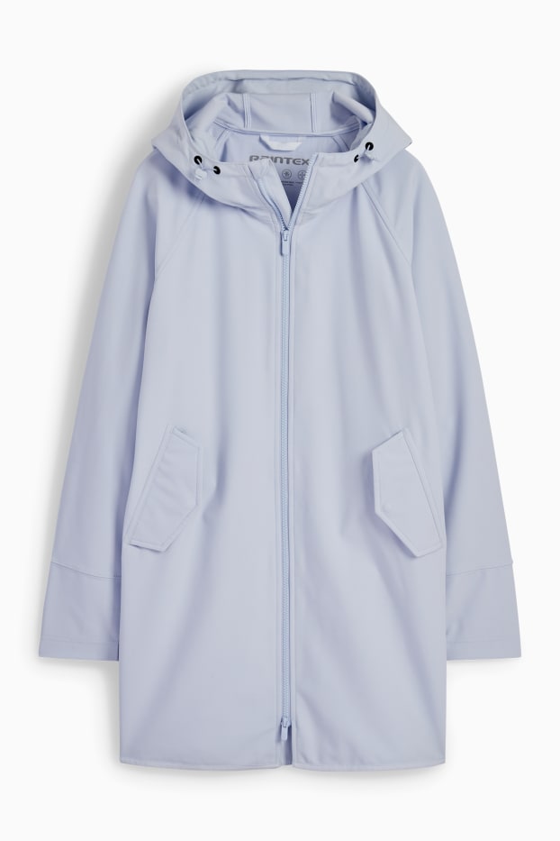 Damen - Softshellmantel mit Kapuze - 4 Way Stretch - hellblau